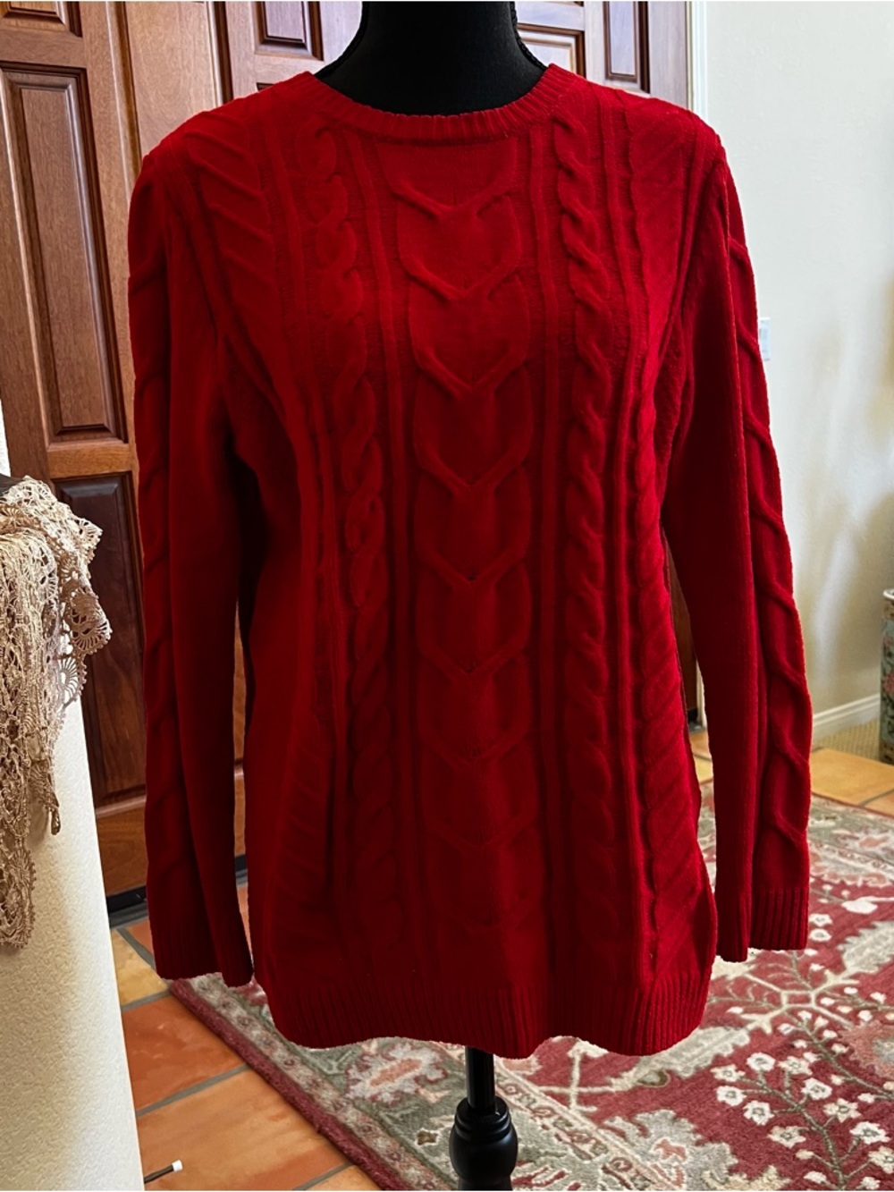 J. JILL Red Cable Detail Chenille Long Sleeve Sweater Size Small